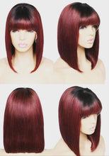 Load image into Gallery viewer, **Burgundy Red 99J Short Bob Wigs with Bangs Lace Front Human Hair Wig (GLUELESS)
