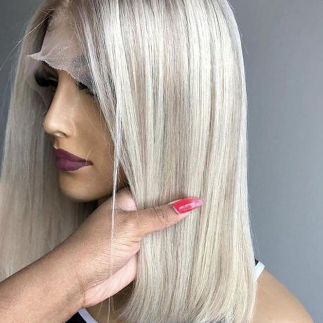 Ashy Grey Blonde Human Hair Lace Front Wig .