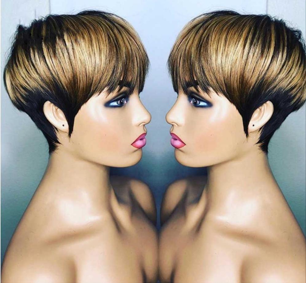 Glueless Ombre 1B/27 Color Pixie Cut Human Hair Wigs.(GLUELESS)