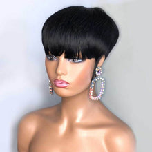 Load image into Gallery viewer, 100% Human Hair Pixie Short Cut  With Bangs Straight Wig.(GLUELESS)
