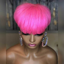 Load image into Gallery viewer, 100% Human Hair Pixie Short Cut  With Bangs Straight Wig.(GLUELESS)

